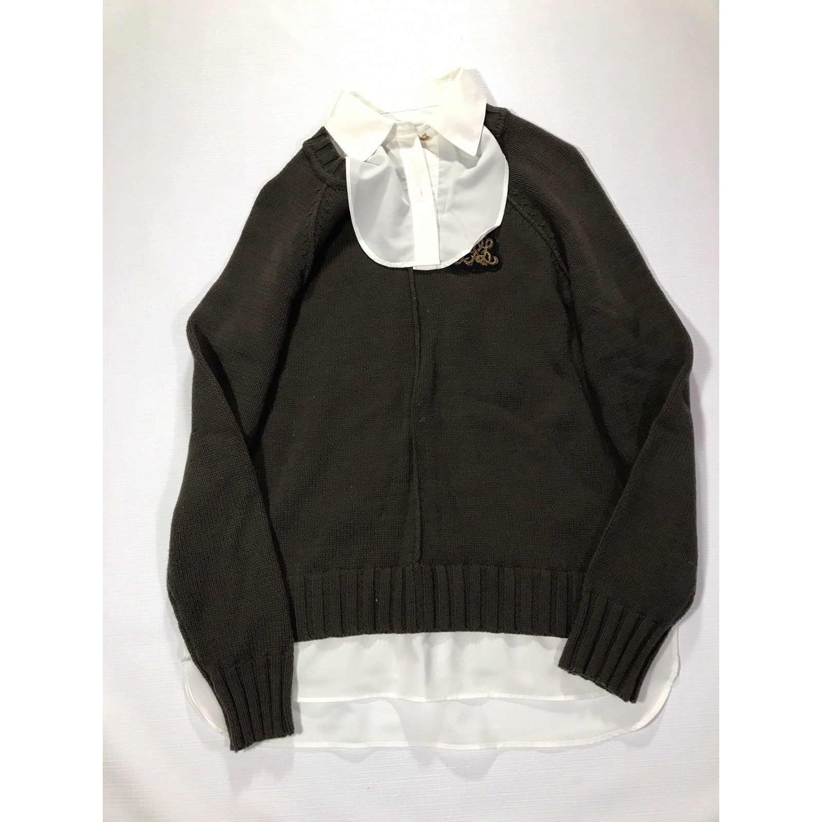 Lauren Ralph Lauren Brown Green White Crest Sweater Crew Neck Knit Size Medium